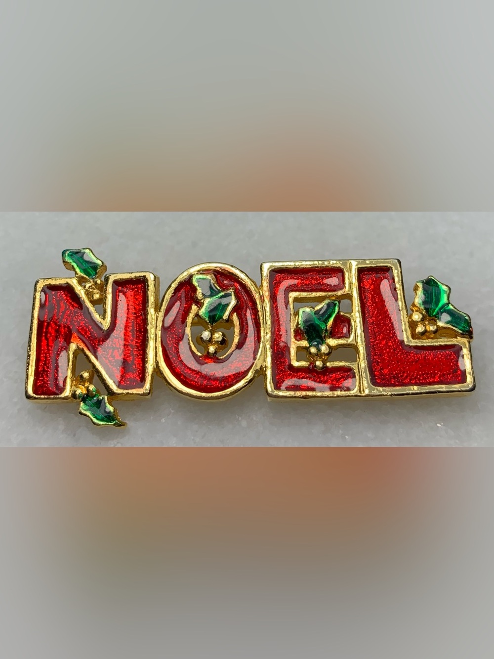 Vintage AAi NOEL Christmas Brooch Red Enamel Holly Pin